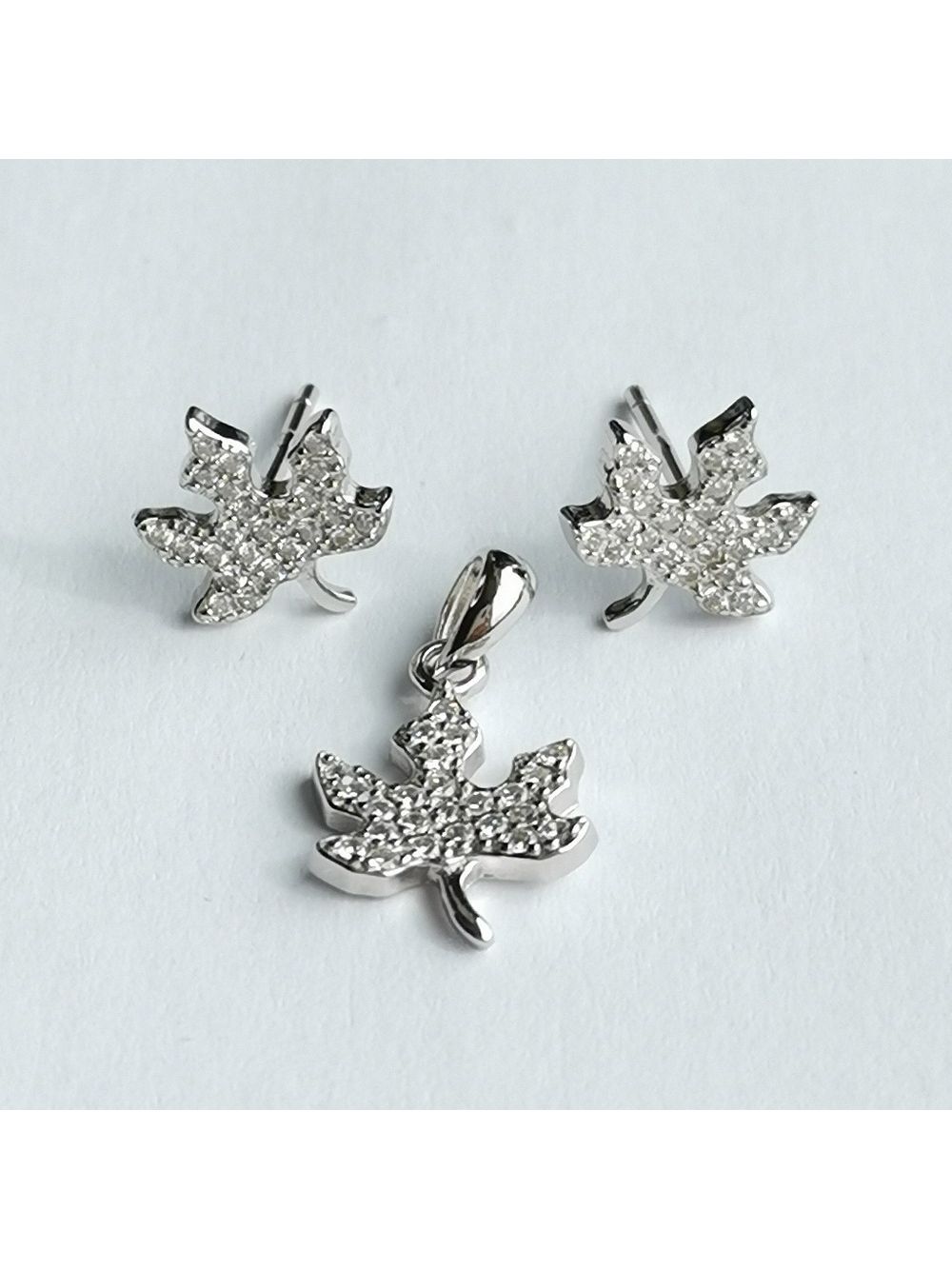 Canadian Maple Leaf Sterling Silver CZ Earrings Set